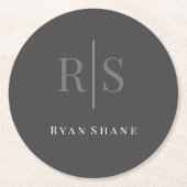DIY Grey Monogram & Witte Naam op Donkergrijs Ronde Kartonnen Onderzetter (Voorkant)