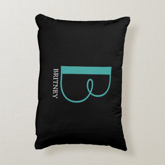 DIY groot monogram & naam, Blauwgroen/witte tekst, Accent Kussen (Achterkant (Verticaal))