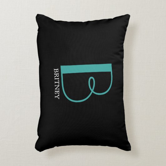 DIY groot monogram & naam, Blauwgroen/witte tekst, Accent Kussen (Voorkant(Verticaal))