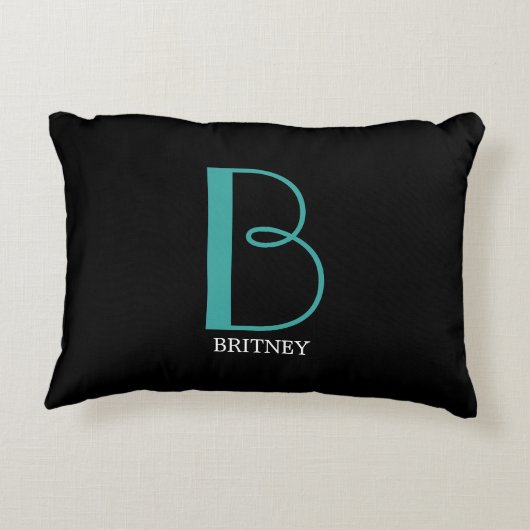 DIY groot monogram & naam, Blauwgroen/witte tekst, Accent Kussen (Achterkant)