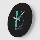 DIY groot monogram & naam, Blauwgroen/witte tekst, Grote Klok (Hoek)