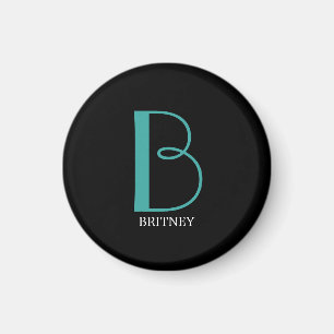 DIY groot monogram & naam, Blauwgroen/witte tekst, Magneet