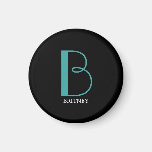 DIY groot monogram & naam, Blauwgroen/witte tekst, Magneet (Voorkant)