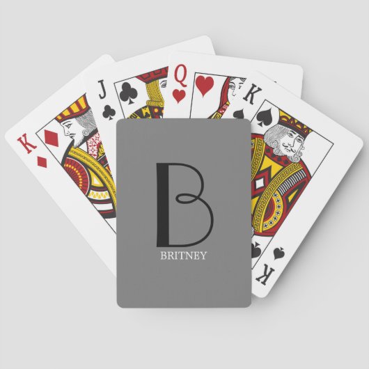 DIY groot monogram & naam zwart/wit, grijs Pokerkaarten (Achterkant)