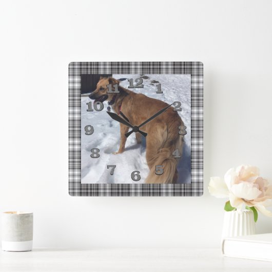DIY-hondenfoto met grijs en zwart gelaagd lijst Vierkante Klok (Huis)