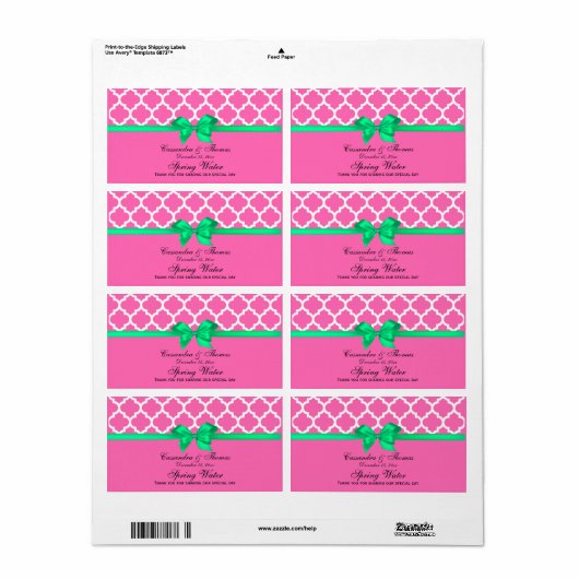 DIY Hot Pink White Moroccan Em Green Ribbon S Etiket (Full Sheet)