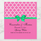 DIY Hot Pink White Moroccan Em Green Ribbon S Wijn Etiket (Enkel label)