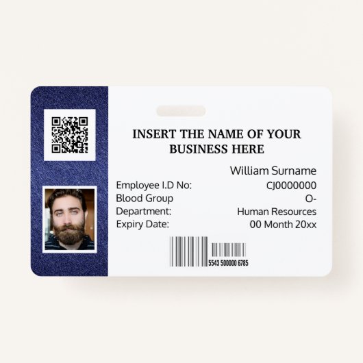 DIY ID-kaart klassiek, eenvoudig foto logo blauw w Badge (Voorkant)