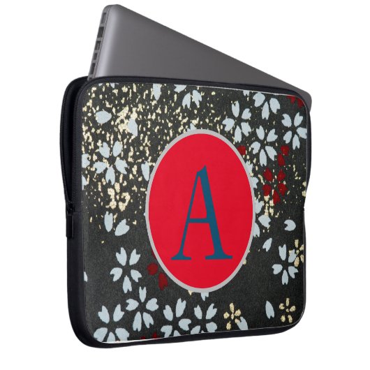 DIY INITIAAL JAPANESE ABSTRACTE FLORAL NEOPRENE BA LAPTOP SLEEVE (Voorkant Rechts)