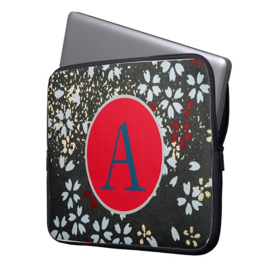 DIY INITIAAL JAPANESE ABSTRACTE FLORAL NEOPRENE BA LAPTOP SLEEVE (Voorkant Links)