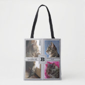DIY-kattenfotocollage met quote grijze canvas tas (Voorkant)