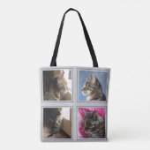 DIY-kattenfotocollage met quote grijze canvas tas (Achterkant)