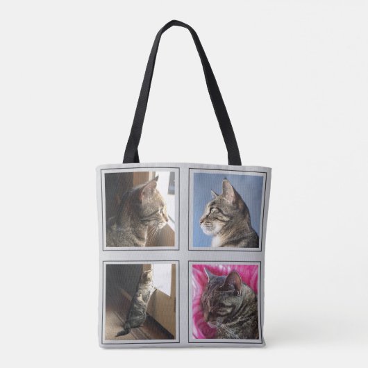 DIY-kattenfotocollage met quote grijze canvas tas (Achterkant)