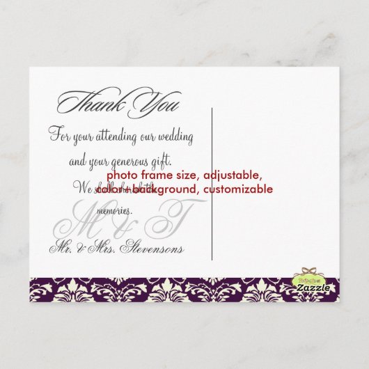 DIY Kleur/bruiloft Dank u Foto briefkaarten, Briefkaart (Achterkant)