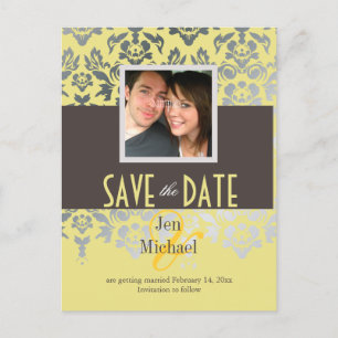 DIY kleur/Damask, Save the Date Foto briefkaarten, Aankondigingskaart
