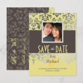DIY kleur/Damask, Save the Date Foto briefkaarten, Aankondigingskaart (Voorkant / Achterkant)