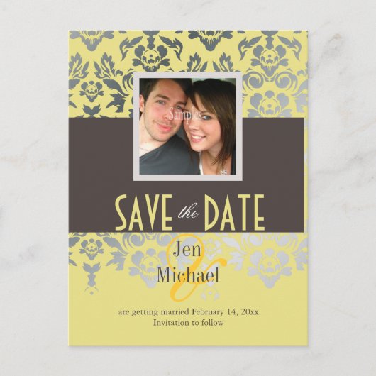 DIY kleur/Damask, Save the Date Foto briefkaarten, Aankondigingskaart (Voorkant)