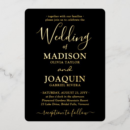 DIY Kleur Eenvoudige Foto en Modern Script Bruilof Folie Uitnodiging (Voorkant)