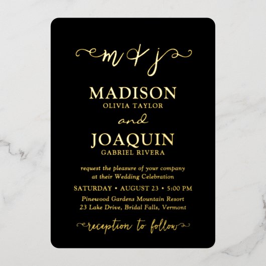 DIY Kleur Elegant Script Initialen Foto Bruiloft Folie Uitnodiging (Voorkant)