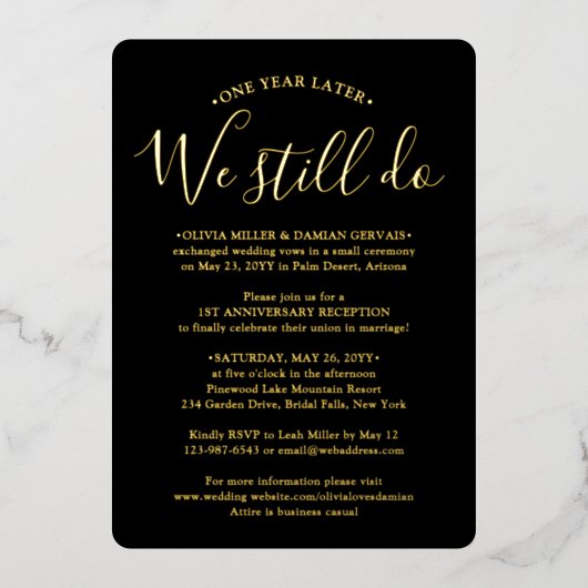 DIY kleur ELKE bruiloft Jubileum dat we nog steeds Folie Uitnodiging (Voorkant)