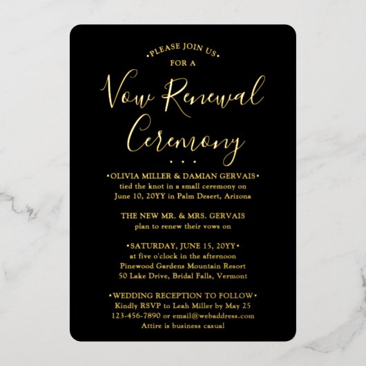 DIY Kleur Gelofte Vernieuwing Sequel Bruiloft Eleg Folie Uitnodiging (Voorkant)