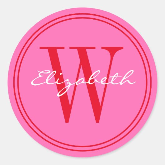 DIY Kleur Naam Monogram Envelope Seals Rood Roze Ronde Sticker (Voorkant)