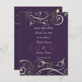 DIY kleur, save the date, monogram zilver wervelin Aankondigingskaart (Voorkant / Achterkant)