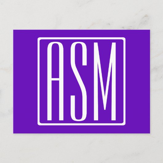 DIY-kleur | Vet Modern 3 Initialen Monogram Briefkaart (Voorkant)