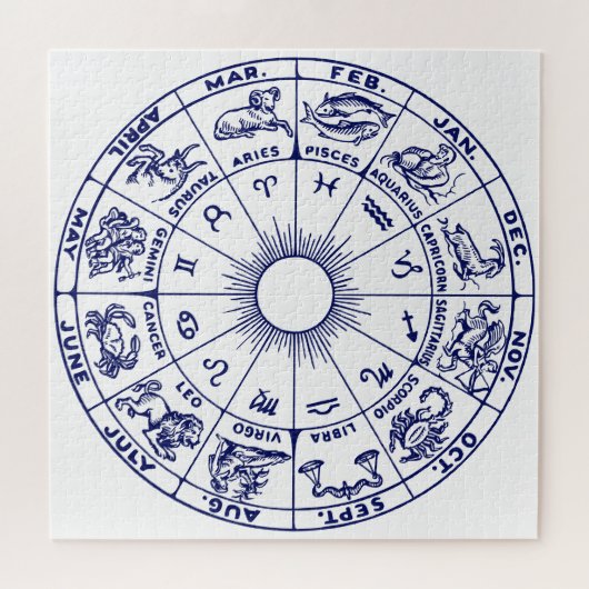 DIY Kleur Zodiac Grafiek #1 - Blauw op Wit Legpuzzel (Horizontaal)