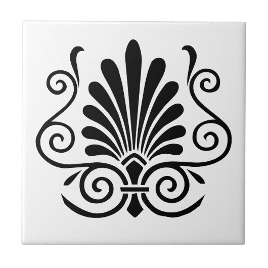 DIY Kleuren Art Deco Arabesque Pluim Zwart op Wit Tegeltje (Voorkant)