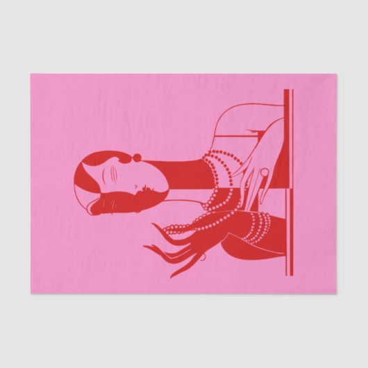 DIY Kleuren  Art Deco Dame Met Parels Rood Tissuepapier (Voorkant)