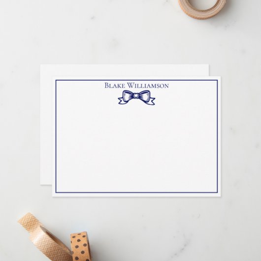 DIY Kleuren Elegant Boog Lint #6 Ingelijste Blauw Notitiekaartje (Voorkant / Achterkant in situ)