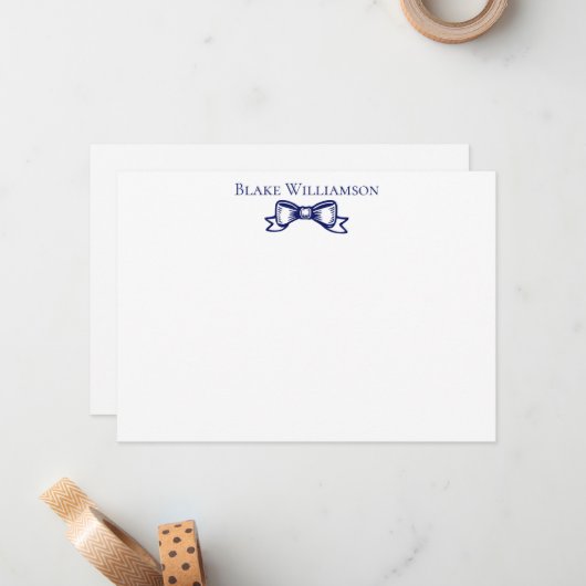 DIY Kleuren Elegant Bow Ribbon #6 Blauw Notitiekaartje (Voorkant / Achterkant in situ)