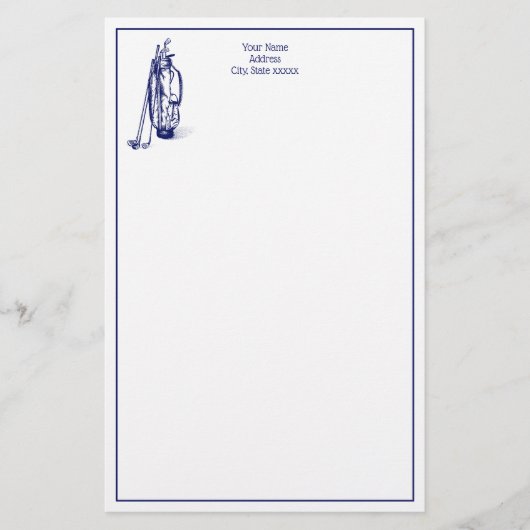 DIY Kleuren Golftas Golfclubs Blauw Briefpapier (Voorkant)