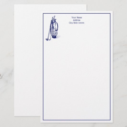 DIY Kleuren Golftas Golfclubs Blauw Briefpapier (Voorkant / Achterkant)