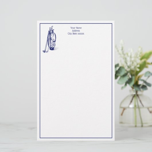 DIY Kleuren Golftas Golfclubs Blauw Briefpapier (Staand voorkant)