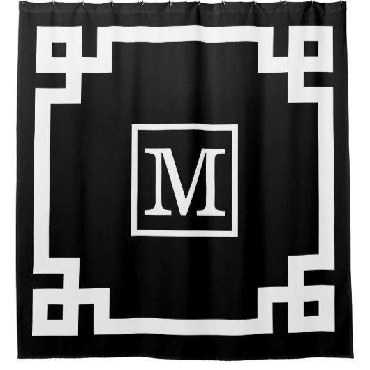 DIY Kleuren Griekse Sleutel #2 Ingelijste Monogm W Douchegordijn (Voorkant)