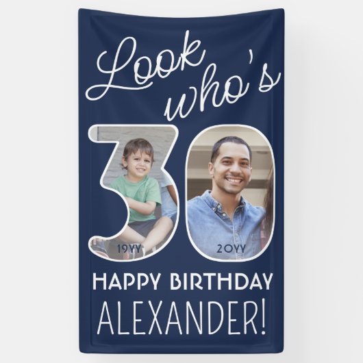 DIY Kleuren · Kijk Wie is 30 Verjaardagsfeest 2 Fo Spandoek (Verticaal)