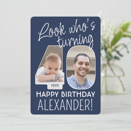 DIY Kleuren · Kijk Wie is 40 Verjaardagsfeest 2 Fo Kaart (Staand voorkant)