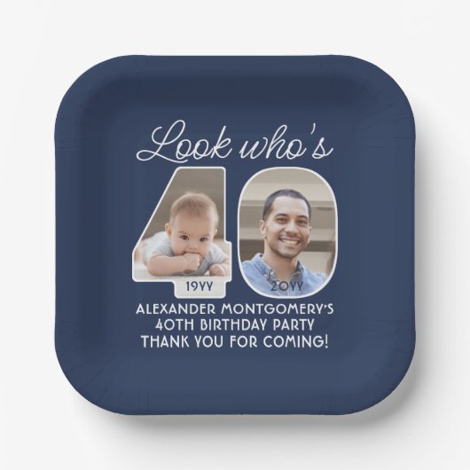 DIY Kleuren · Kijk Wie is 40 Verjaardagsfeest 2 Fo Papieren Bordje (Voorkant)