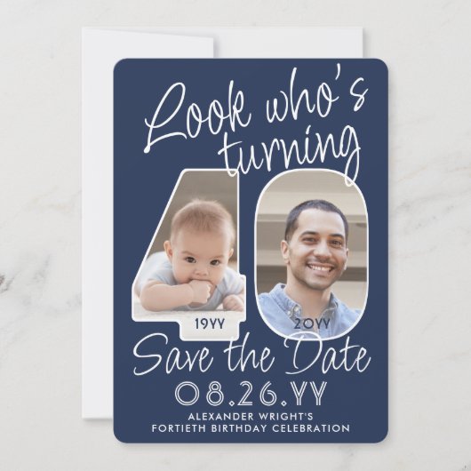 DIY Kleuren · Kijk Wie is 40 Verjaardagsfeest 2 Fo Save The Date (Voorkant)