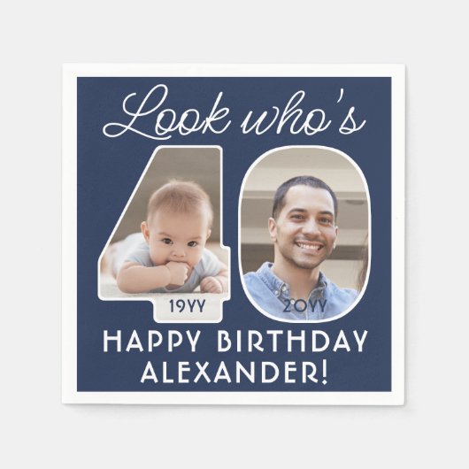 DIY Kleuren · Kijk Wie is 40 Verjaardagsfeest 2 Fo Servet (Voorkant)