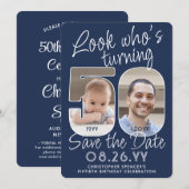 DIY Kleuren · Kijk Wie is 50 Verjaardagsfeest 2 Fo Save The Date (Voorkant / Achterkant)