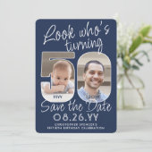 DIY Kleuren · Kijk Wie is 50 Verjaardagsfeest 2 Fo Save The Date (Staand voorkant)