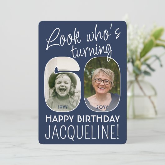 DIY Kleuren · Kijk Wie is 60 Verjaardagsfeest 2 Fo Kaart (Staand voorkant)