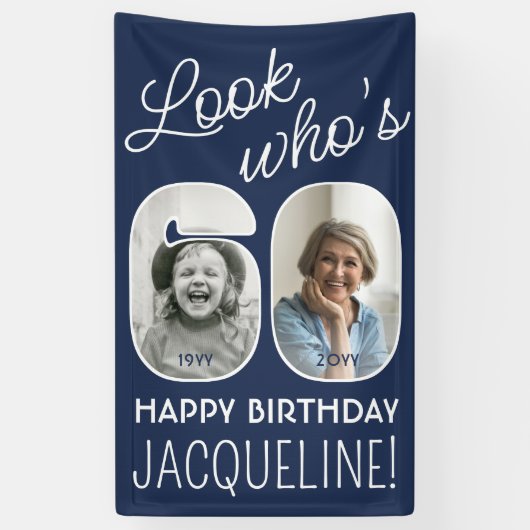 DIY Kleuren · Kijk Wie is 60 Verjaardagsfeest 2 Fo Spandoek (Verticaal)
