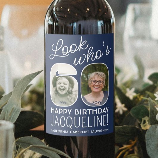 DIY Kleuren · Kijk Wie is 60 Verjaardagsfeest 2 Fo Wijn Etiket