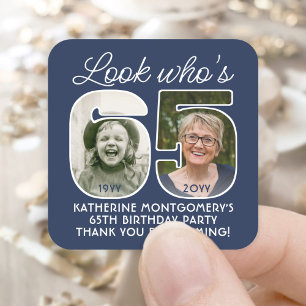 DIY Kleuren · Kijk Wie is 65 Verjaardagsfeestje 2  Vierkante Sticker