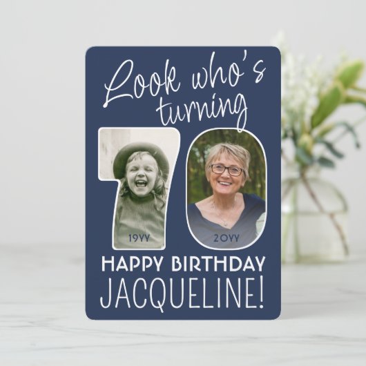 DIY Kleuren · Kijk Wie is 70 Verjaardagsfeest 2 Fo Kaart (Staand voorkant)