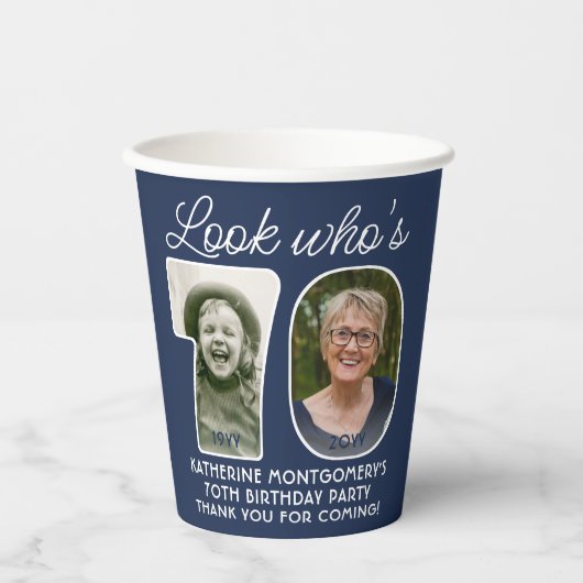 DIY Kleuren · Kijk Wie is 70 Verjaardagsfeest 2 Fo Papieren Bekers (Voorkant)